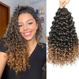 Pre looped Gogo Curl Crochet Hair 14 Inch 8 Packs Water Wave Ocean Wave Curly Crochet Hair for Black Women Deep Twist Synthetic Braiding Hair Extensions (T27, 14inch)