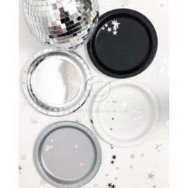 Beautiful Balloons Black, Silver & White Stylish and Chic Paper Party Plates x 40