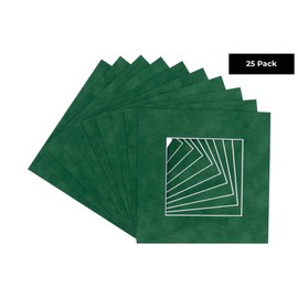 5x5 Mat For 7x7 Frame - Precut Green Suede Square Shaped Photo Mat Board Opening - Acid Free Matte and Bevel Cut for Family Photos, Pack of 25 Matboards Show Kit With Acid Free Backings & Clear Bags