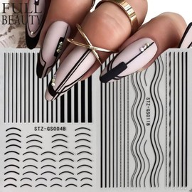 6 Sheets Line Nail Art Stickers Decals - French Hot Stamping Gold Nail Stickers Self-Adhesive 3D Gold Silver Glitter French Designs Nail Art Supplies Sticker for Nail Art Decorations(3 Styles)