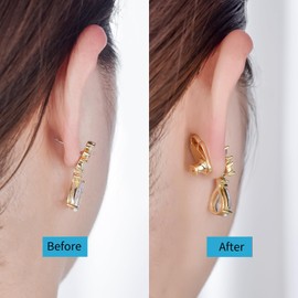 Earring Lifters Backs,AKRUWERLY 4PCS Dainty Flower Shape Earring Backings Replacements for Droopy Ears,Locking Earlobe Support Backers for Heavy Earings Flat Backstop for Studs, 18K Gold