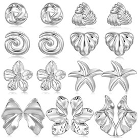 Aretes colgantes gruesos de oro para mujer, paquete de 9 pares de aretes hipoalergénicos y ligeros, juego de aretes de clavos grandes de oro para mujer, joyería de declaración, Grande, Plástico, Sin