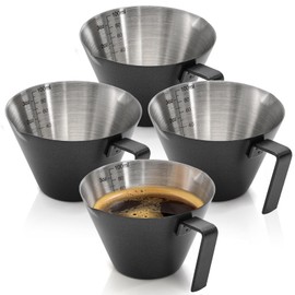 YIMITEE 4 Pack Stainless Steel Espresso Measuring Cup, 3.4OZ/100ML Double Spout Espresso Shot Cups with Handle and Dual Scale, Small Coffee Pouring Cup, Coffee Accessories Sauce Cup, Dishwasher Safe