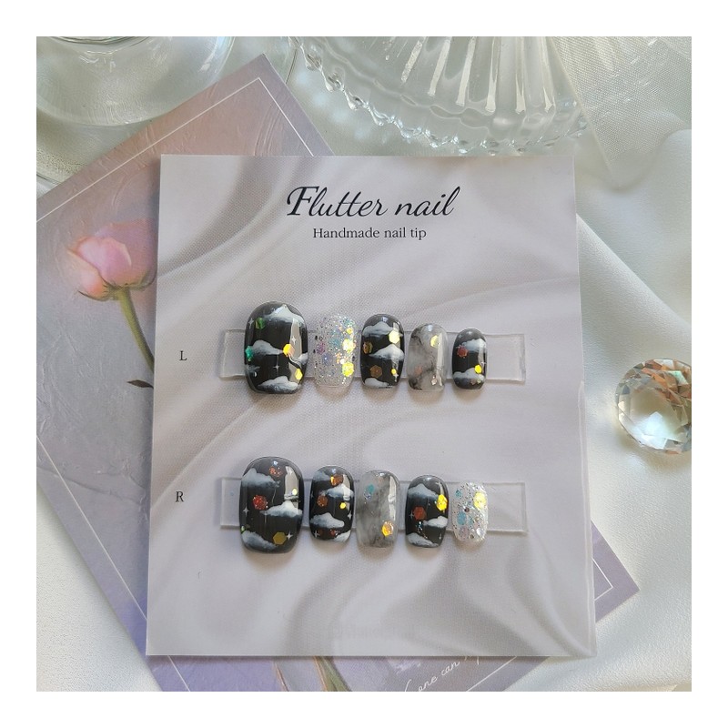 Fluffy cloud glitter handmade nail tip - Midi Ballet /