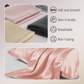 Gabire Mulberry Silk Pillow Cases Set of 2, Both Sides Real Silk Pillowcase for Hair and Skin Prevent Acne Organic Silk Pillow Cases 2 Pack with Hidden Zipper, Coral Pink, Standard (20"×26")