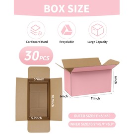 Cute Pink Shipping Boxes, 11x6x6 Inch Gift Packaging Boxes, Pack of 30