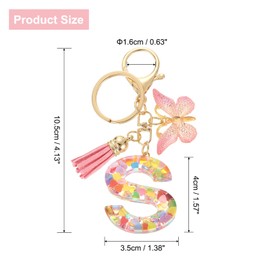 sourcing map Initial Letter Keychains, Resin Cute Butterfly Tassel Pendant Accessory for Women, Alphabet Key Ring for Purse Handbags Backpack, Pink-S