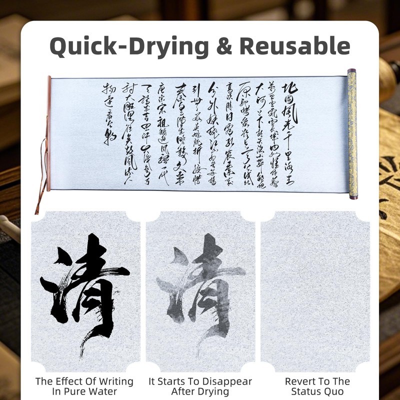 Flylin Calligraphy Cloth,Reusable Chinese Calligraphy Practicing Tool,Magic Water Painting Paper,Water