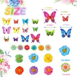 36PCS Flower Party Decorations Paper Flowers with 3D Butterfly Decorations, Spring Theme Party Backdrop Photo Booth Wall Decor