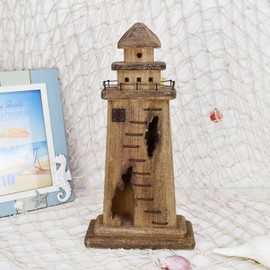 Veclotch Wooden Lighthouse Beach Themed Decor for Home, 17.7"" H Decorative Coastal Lighthouse Statue Rustic Ocean Sea Light House Figurine Tabletop Centerpiece Nautical Themed Bathroom Decor (M)
