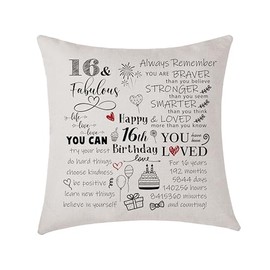 AMZKWY Birthday Cushion Cover Throw Pillow Cover, 45x45 CM Birth Anniversary Date of Birth Gift for Family Friends Parents Keepsake Gifts Home Decoration (16th Birthday)