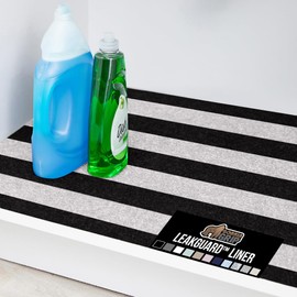 GORILLA GRIP LeakGuard Non-Adhesive Under Sink Mat for Kitchen Cabinet, Waterproof Quick Dry Shelf Liner, Durable Absorbent Felt Mats for Bathroom Sinks, Cabinets, Dresser, 24x24 Striped Black White