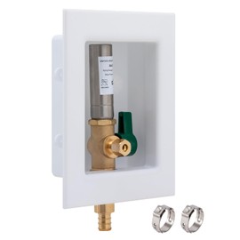 SUNGATOR Ice Maker Outlet Box with Water Hammer Arrestor (Stainless Steel), 1/2 Inch Pex Crimp Inlet x 1/4 Inch OD Compression Outlet, Ice Maker Valve Wall Box with 2 Crimp Rings