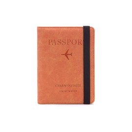 PORRASSO Passport Holder Travel Wallet RFID Blocking Card Case PU Leather Travel Documents Organizer Passport Cover for Men Women Orange