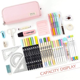 Big Capacity Pencil Case, OLIYuMi 3 Compartment Pencil Pouch Pencil Bag Storage Box Stationery Organizer Makeup Bag with Zipper Closure for Student Office College Boys and Girls (Pink)