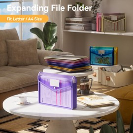 ABC life Plastic Wallets A4, 6 Pcs Plastic File Folders for Paperwork A4, Poly Pockets Document Folder with Button Closure, Transparent Envelopes for School Office Home, Assorted Colors