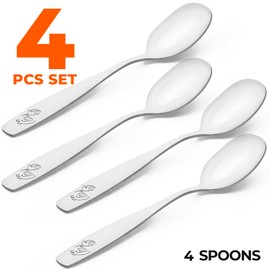 Zulay Kitchen 4-Piece Toddler Utensils - Child and Toddler Silverware Set for Self Feeding - Smooth Edged Kids Silverware Stainless Steel, Mirror Polished, Dishwasher Safe (4 Spoons)