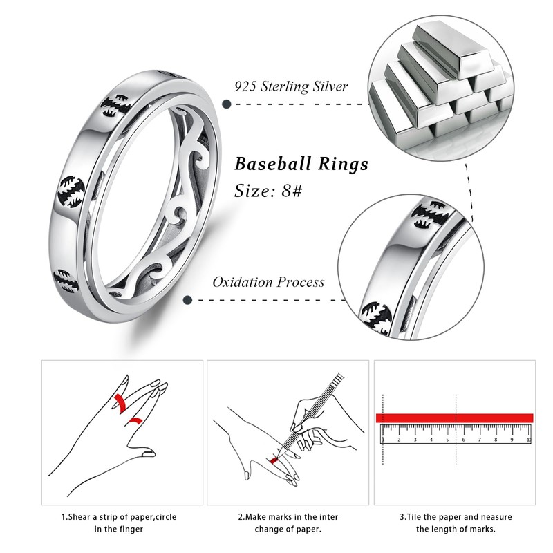 JFASHOP Spinner Ringe für Angst 925 Sterling Silber Baseball Spinner