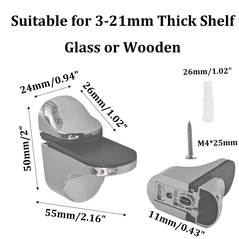 bociloy 4Pcs Adjustable Wood/Glass Floating Shelf Brackets Wall Mount, Polished