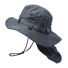 Glory Max Bucket Boonie Hat with Neck Flap Cover Sun Safari Wide Brim Fishing Garden Hiking Cap (Dark Gray)
