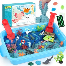 Kaelinda Ocean Sensory Bin - Sea Animals Toys for Kids 3-5, Sensory Bin Sand Gifts for Toddler 3-4, Ocean Toys Sensory Sand for Boys Girls Birthday 3 4 5 6 7 8 Year Old