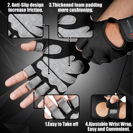 Men’s Women Gym Gloves for Weightlifting, Training & CrossFit – Grip, Protection & Support Breathable Non Slip Padded (Black, L)