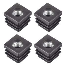 sourcing map Set of 4 square pipe inserts with M8 thread for 0.98 x 0.98 inch outer diameter, black plastic plug, castors, insert chair end caps, furniture leg plugs