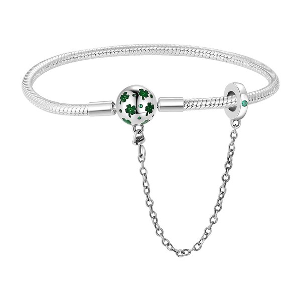 BEVALY 6.7in/17cm Four leaf clover Snake Chain Charm Bracelet 925