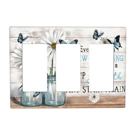 Tulpock Rustic Daisy Floral Butterfly Light Switch Cover Plate Decorative Farmhouse Vase Wall Plate 3 Gang Triple Rocker Switchpalte Electrical Faceplate for Bedroom Home Bathroom 6.57" x 4.65"