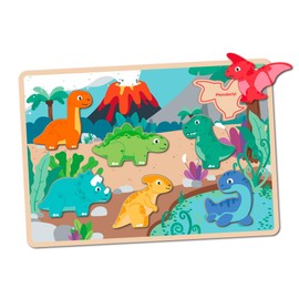 Jumini Wooden Chunky Puzzle – Eco-Friendly Toy for Toddlers, 1 year, 12 months+ Sustainably Sourced Wood, Non-Toxic Paint, UK Safety Tested (Dinosaurs)