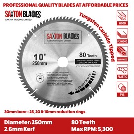 Saxton TCT Circular Wood Saw Blade 250mm x 30mm x 80T for Bosch, Makita etc fits 255mm saws