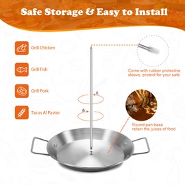 Al Pastor Skewer for Grill, Shawarma Skewer Stand, Stainless Steel Vertical Skewer, Brazilian Vertical Spit with 3 Removable Spikes(8”/10"/12”)& Brushes, for Tacos Al Pastor, Grill Smoker Oven BBQ