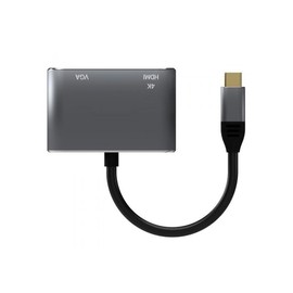 VoltShine USB-C auf VGA/HDMI Konverter 4K, grau, 15 cm, zum Anschluss von USB-C-Geräten an VGA- und HDMI-Bildschirme.