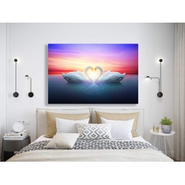 Looife Colorful Love Heart Shape Swan Animal Picture Prints Wall Decor on Canvas for Couples, 18X12 Inch Giclee Artwork Wall Art for Living Room, Bedroom