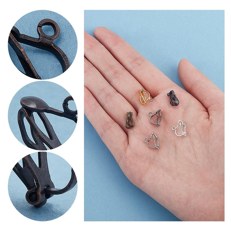PH PandaHall 96pcs 6 Colors Brass Clip-on Earring Converter Component