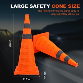 Yeatruojeet 2 Pack 28 inch Collapsible Traffic Safety Cones, Orange Cones, Multi Purpose Pop-up Cones with Reflective Collar, for Road Parking, Driving Practice, Parking Lot,Road Risk Avoidance Tips