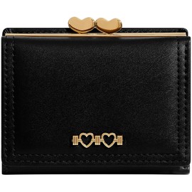 YINHEXI Wallet for Women, Cute Wallet Card Holder, Small Trifold RFID Blocking Purse, Cute Small Leather Mini Short Purse with Coin Pocket for Girls, Ladies (Black)