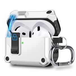 VOFUOE for AirPods 4 Case with Secure Lock Clip Keychain Shockproof Hard Case Protective Cover for Airpods 4th Generation 2024-Black White