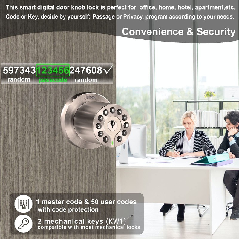 Waterproof Electronic Door Knob with Keypad and Key, Auto Lock,