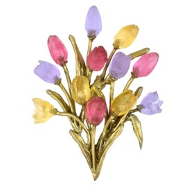 American Handmade Tulip Flower Bouquet Brooch Pin | Cast Artisan Glass & Bronze