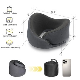 Travel Pillow for Neck Head Chin Support, Adjustable Velcro Pure Memory Foam Neck Pillow for Car Sleeping with Carry Bag, Soft Lightweight Airplane Pillow for Long Flight, Machine Washable Cover