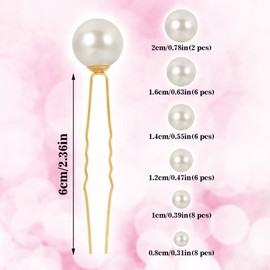 Pack of 36 Hair Pins Beads U-Shaped Wedding Bridal Faxu Beads Hair Clip Hair Pearl Elegant Hair Accessories Beads for Hair Bride Bridesmaid Women Girls Hair Pin Gold (6 Sizes)