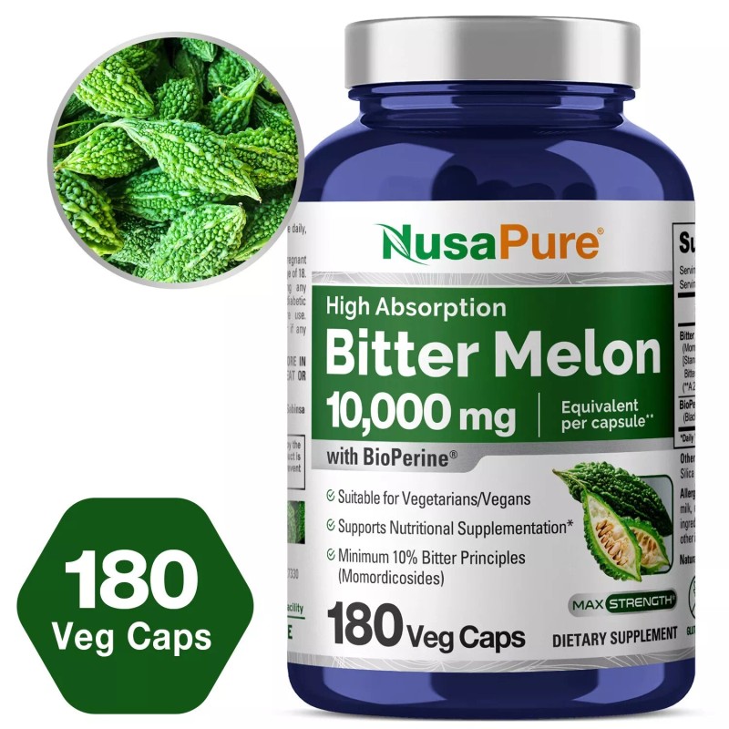 NusaPure Bitter Melon Extract 10,000 mg 180 Veg Caps (100%