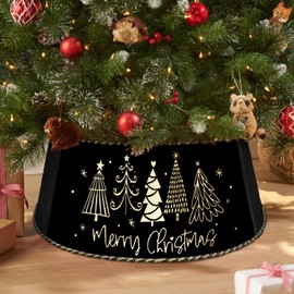 Auirre Metal Christmas Tree Collar, Black Gold Pine Tree Ring Holiday Decor 29 Inch Diameter for Large Xmas Tree 7-9 Ft, Winter Golden Artificial Tree Skirt Home Indoor Outdoor Decoration