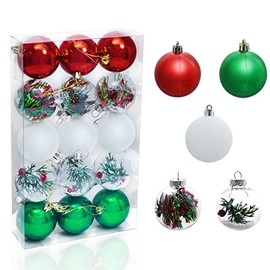 Christmas Baubles Plastic Tree Decorations Red Green White Christmas Tree Decoration Christmas Decoration 6 cm Pack of 15