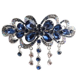 Vintage Royal Rhinestone Tassel Hair Barrette, Dark Blue