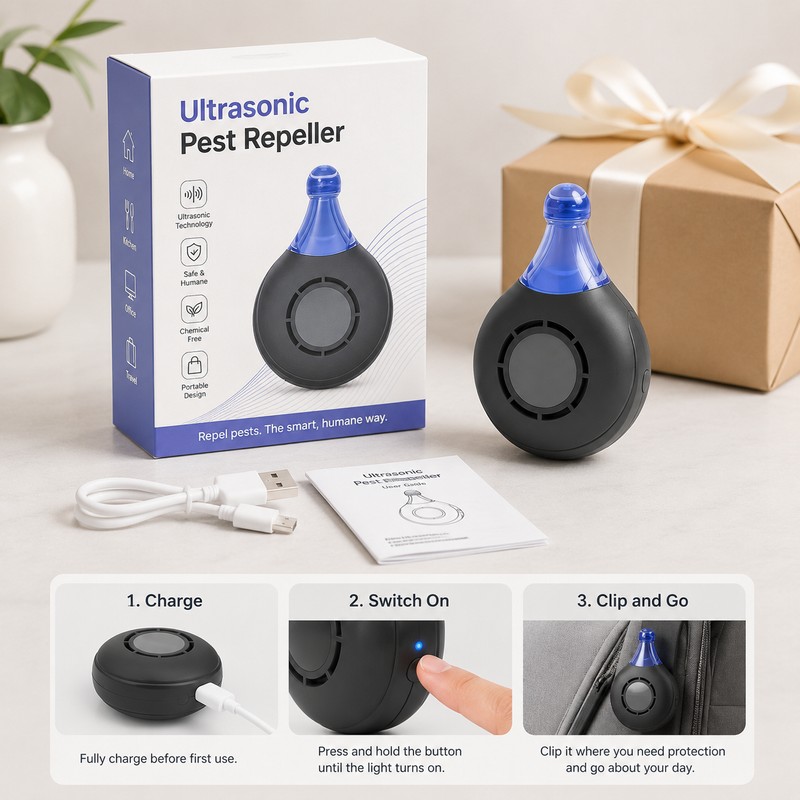 Portable Ultrasonic Pest Repeller for Outdoor Use – Rechargeable Bug