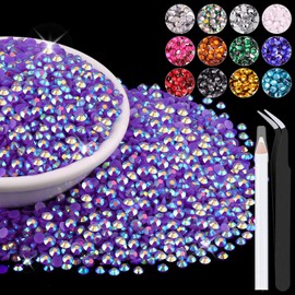 8000PCS 3mm Resin Jelly Rhinestones in Bulk (Dark Purple AB), Bedazzling Flatback Crystals Rhinestones for Crafting DIY Nail Decoration, Gems Diomand Charms for Tumbler Shoes Clothing Fabric
