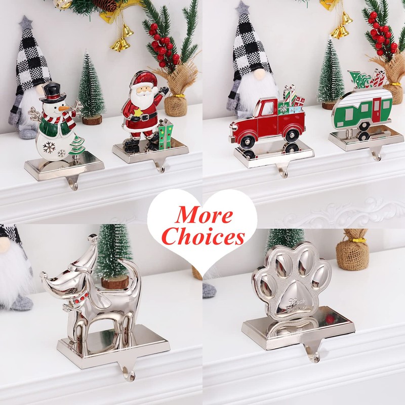 2 Set Snowflake Stocking Holders for Mantle Xmas Silver Snowflake