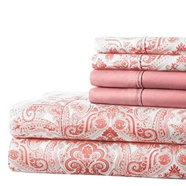 Spirit Linen Home 6 PC Paisley Sheet Set Soft Pink Twin